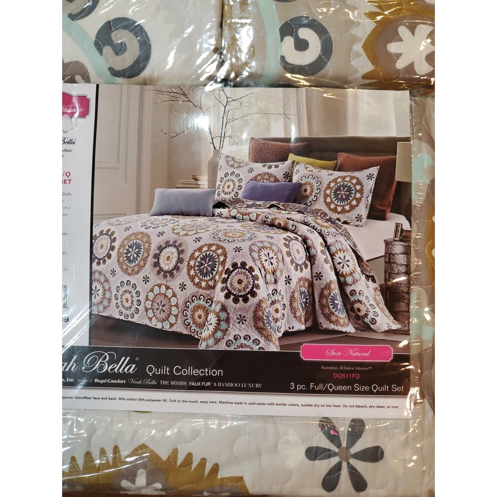 Virah Bella 3 Piece Quilt Set  Full/Queen Quilt &‎ 2 Pillow Shams "Suri Natural"